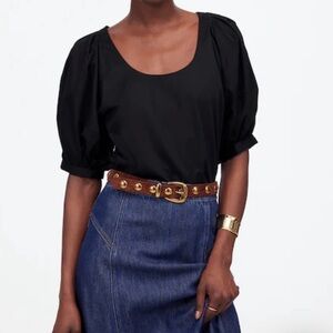 Madewell Black Puff Sleeve Scoop Neck Top